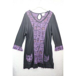 Parsley & Sage Purple and Black 3/4 Sleeve Dress-Size Large-BOHO-Whimsigoth